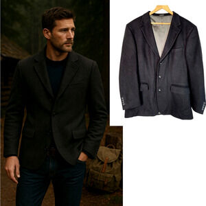 Huckberry 44R 100% Cashmere Blazer $750 Black Luxury Sport Coat Jacket Black